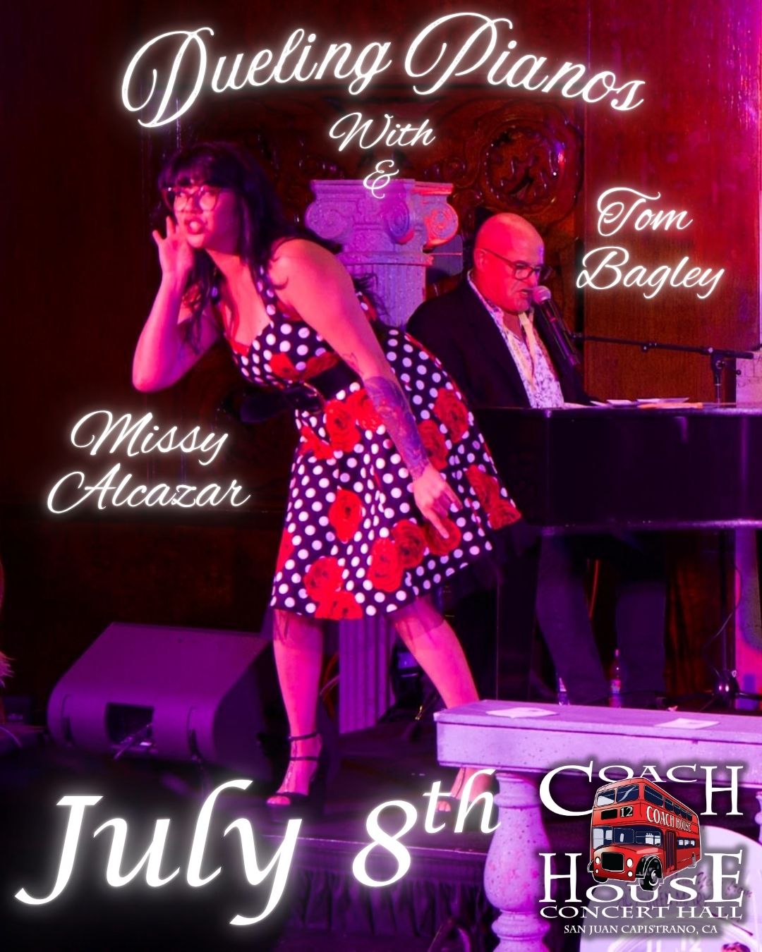 Dueling Pianos feat. Tom Bagley, Missy Alcazar, and Bill Pomerleau at the Coach House on Wednesday, July 8