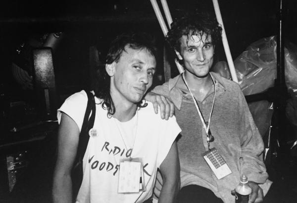 Photo: Nic Harcourt and James frontman Tim Booth at Woodstock 94